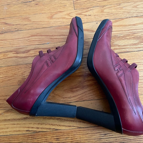 Hogan Red Leather Elastic Slip On Heeled Sneaker Booties Vintage - Picture 6 of 8